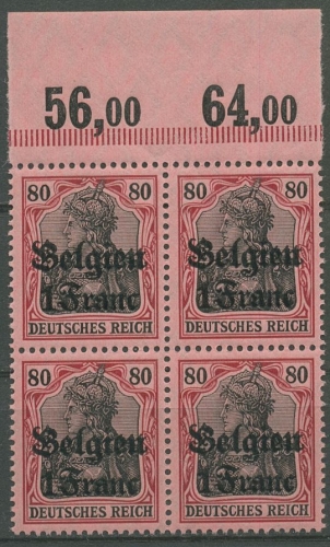 Landespost in Belgien 1914/16 Germania Platte Oberrand 4er-Block 7 P OR postfr.