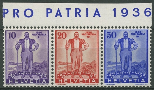 Schweiz 1936 Pro Patria Zusammendruck aus Block 2, A 294/96 ZD postfrisch
