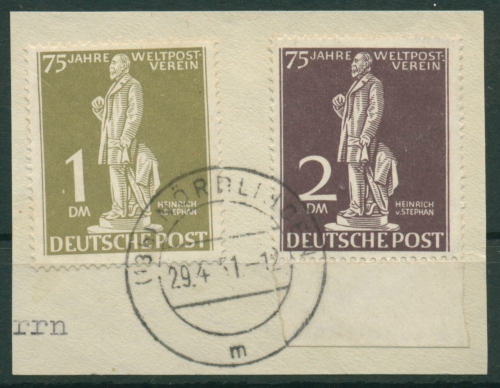 Berlin 1949 75 Jahre Weltpostverein UPU, Heinrich von Stephan 40 + 41 Briefstück