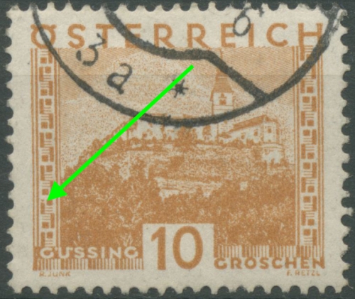 Österreich 1929 Landschaften Plattenfehler i in Zierleiste 499 I gestempelt