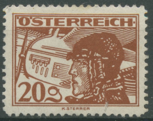 Österreich 1925 Flugpost Pilot vor Flugzeug 474 mit Falz