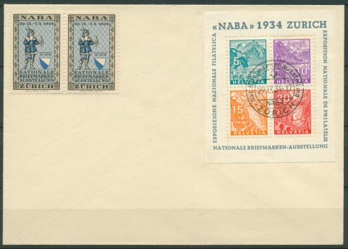 Schweiz 1934 NABA Zürich Ersttagsbrief Block 1 FDC (X28168)