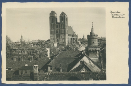 Prenzlau Marienkirche Westseite und Altstadt, ungebraucht (AK1787)