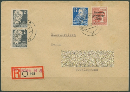 SBZ Allgemeine Ausgabe 1948 195 als Mischfrankatur, geprüft, kl. Fehler (T17882)