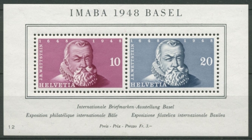 Schweiz 1948 Int. Briefmarkenausstellung IMABA Block 13 mit Falz (C28200)