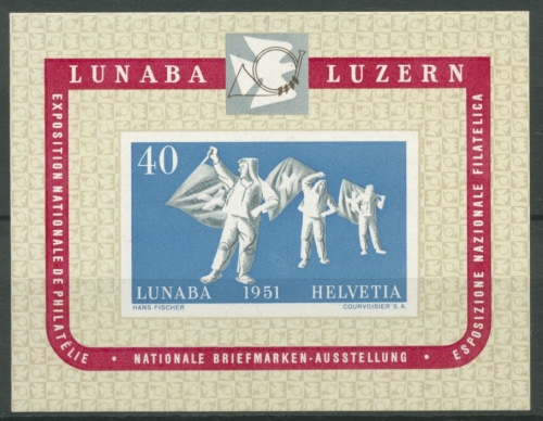 Schweiz 1951 LUNABA Luzern Fahnenschwinger Block 14 postfrisch (C28201)