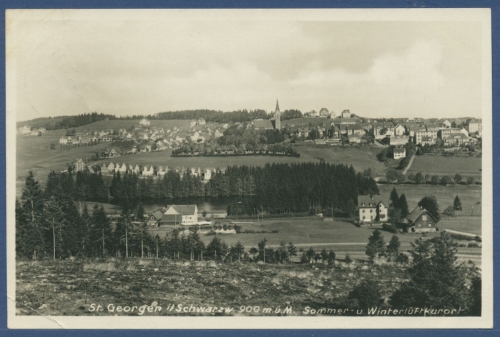 Sankt Georgen im Schwarzwald Panorama Foto, gelaufen 1931 (AK1905)