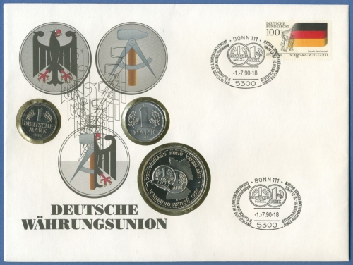 Bund 1990 Deutsche Währungsunion Numisbrief 1 DM, 1 Mark + Medaille (N13)