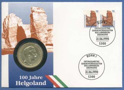 Bund 1990 100 Jahre Helgoland Numisbrief mit 3 Mark Preußen 1912 (N14)