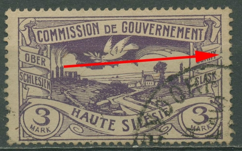 Oberschlesien 1920 Freimarke mit Plattenfehler 28 IV gestempelt