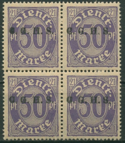 Oberschlesien Dienstmarke 1920 4er-Block Aufdruckstellung D 6 III postfrisch