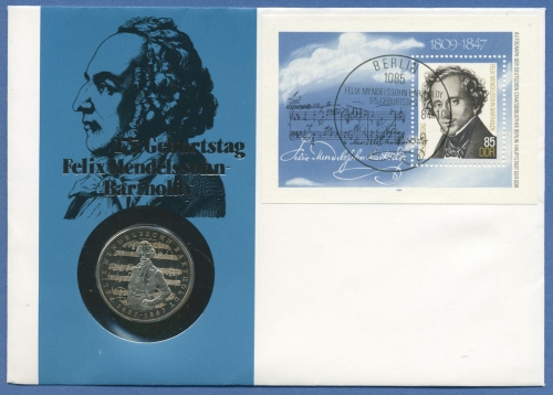 DDR 1984 Felix Mendelssohn Bartholdy Numisbrief mit 5 DM (N29)