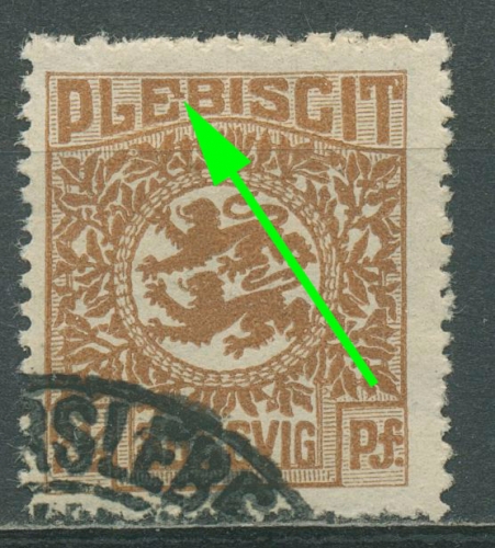 Schleswig 1920 Wappen mit Plattenfehler 3 I gestempelt