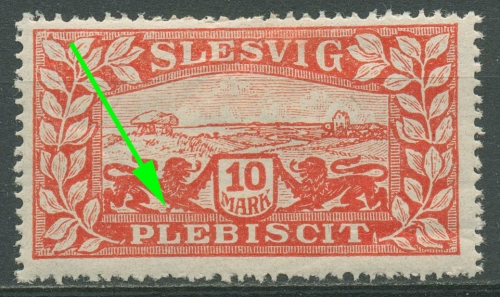 Schleswig 1920 Landschaft mit Plattenfehler 14 II mit Falz, bügig