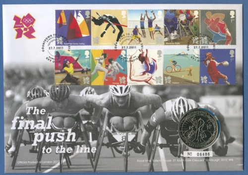 Großbritannien 2011 Olympische Spiele London Numisbrief 5 Pfund Radrennen (N30)