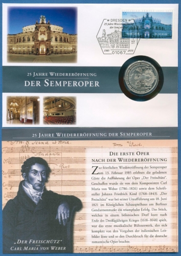 Bund 2010 Wiedereröffnung der Semperoper Numisbrief 10 Euro + Markenfolder (N45)
