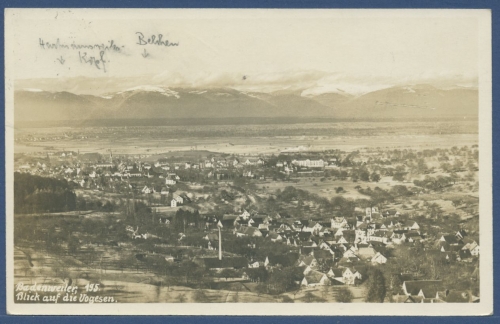 Badenweiler Gesantansicht Blick auf die Vogesen, gelaufen 1930 (AK1951)