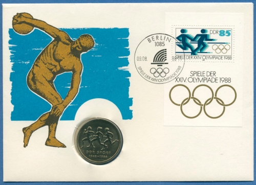 DDR 1988 Olympiade Seoul Numisbrief mit 10 Mark Sport, Block 94 (N21)