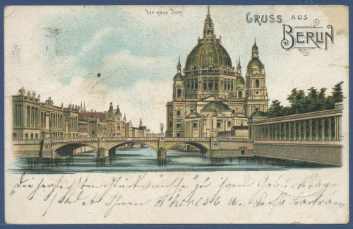 Berlin Dom und Schloßbrücke, gelaufen 1902 Einriß (AK2145)
