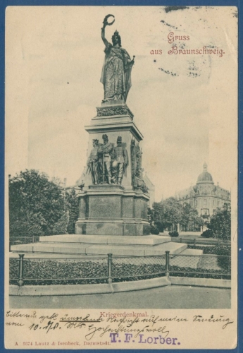 Braunschweig Kriegerdenkmal, gelaufen 1902 (AK2269)