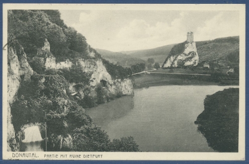 Donautal Partie mit Ruine Dietfurt, gelaufen 1928 (AK2219)