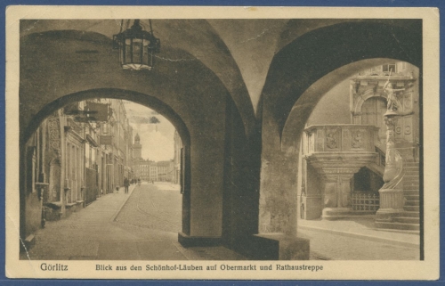 Görlitz Obermarkt und Rathaustreppe, gelaufen 1925 (AK2332)