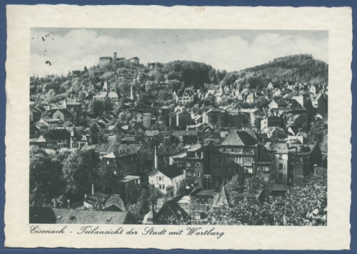 Eisenach Teilansicht der Stadt mit Wartburg, gelaufen 1939 (AK2279)