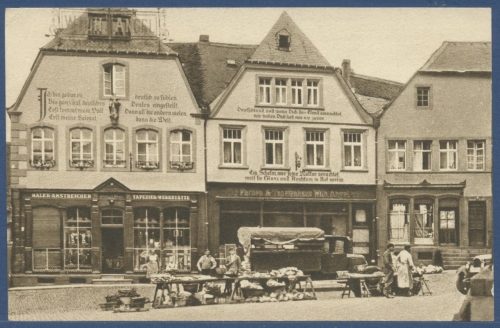 St. Wendel Häuser am Domplatz Marktstände, ungebraucht (AK2368)