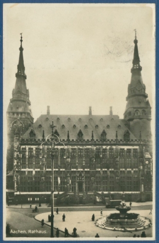 Aachen Rathaus, gelaufen 1936 Marke fehlt (AK2347)