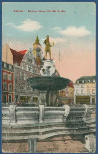 Aachen Denkmal Kaiser Karl des Großen, gelaufen Marke fehlt (AK2397)