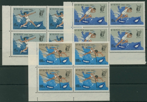 Zypern 1967 Leichtathletikspiele 295/97 4er-Block Ecke postfrisch (G90217)