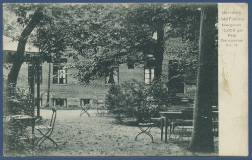 Ahrensburg Hotel Posthaus Biergarten, gelaufen 1909 (AK2435)
