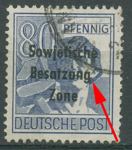 SBZ Allg. Ausgabe 1948 mit Aufdruckfehler 196 IV gestempelt, Zahnfehler