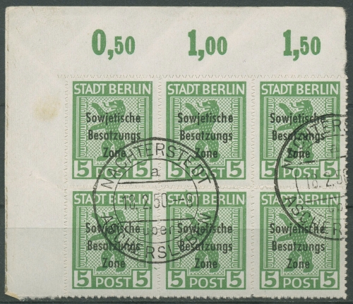 SBZ Allgemeine Ausgabe 1948 Freimarke mit Aufdruck 200 B uy 6er-Block gestempelt