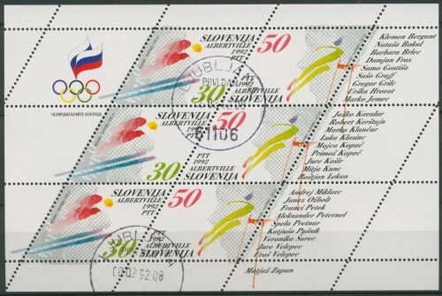 Slowenien 1992 Olympia Albertville Kleinbogen 6 K gestempelt (C90293)