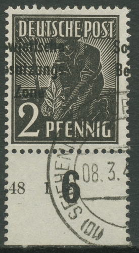 SBZ Allg. Ausgabe 1948 Freim. Unterrand 182 a P UR mit Teil-HAN gestempelt