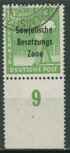 SBZ Allg. Ausgabe 1948 Freimarke Unterrand Platte 185 a P UR gestempelt