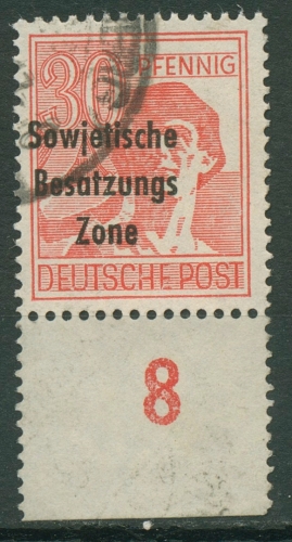 SBZ Allg. Ausgabe 1948 Freimarke mit Unterrand 192 P UR gestempelt