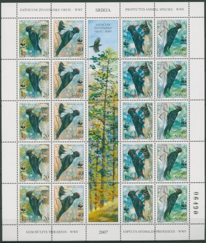 Serbien 2007 WWF Schwarzspecht 188/91 Zusammendruck Bogen postfrisch (SG90338)