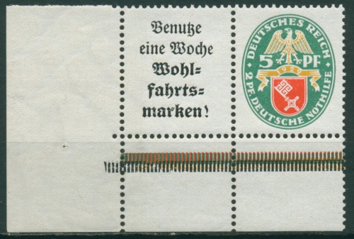 Deutsches Reich Zusammendrucke 1929 Nothilfe W 35 Ecke postfrisch
