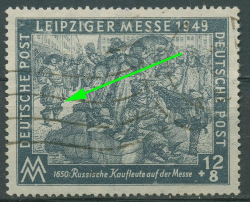 SBZ Allg. Ausgabe 1949 Leipziger Messe mit Plattenfehler 240 I Wellenstempel