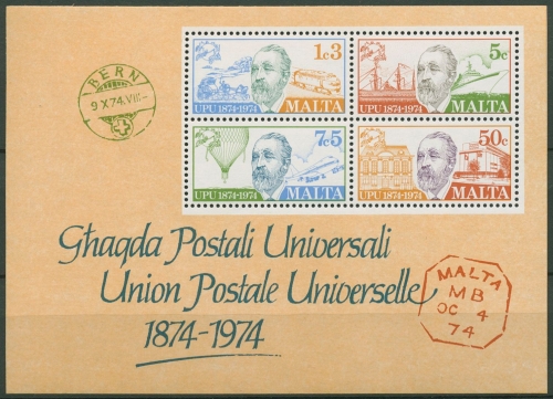 Malta 1974 100 Jahre Weltpostverein UPU Block 4 postfrisch (C90467)