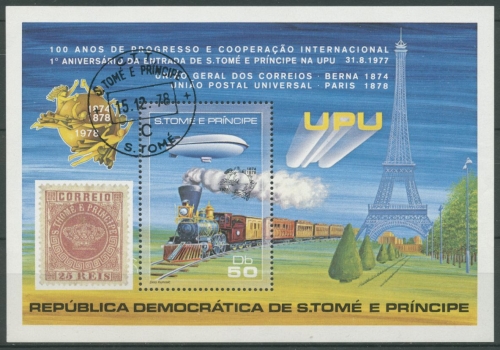 Sao Tomé und Principe 1978 UPU Zeppelin Eisenbahn Block 17 A gestempelt (C28293)