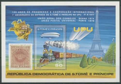 Sao Tomé und Principe 1978 UPU Zeppelin Eisenbahn Block 17 A postfrisch (C28294)