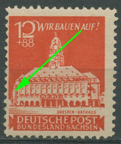 SBZ Ost-Sachsen 1946 Wiederaufbau mit Plattenfehler 65 bA II mit Falz