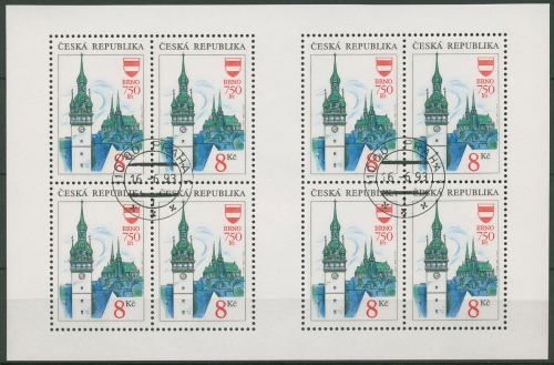 Tschechische Republik 1993 Brno Brünn Kleinbogen 9 K gestempelt (C90561)