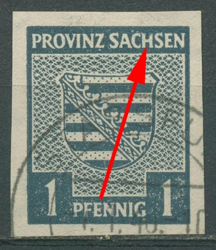 SBZ Provinz Sachsen 1945 Provinzwappen mit Plattenfehler 66 X IV gestempelt