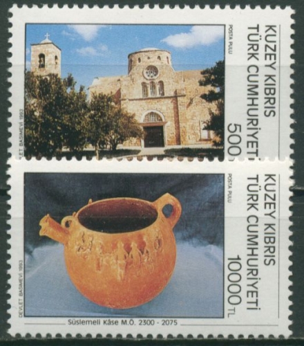 Türkisch-Zypern 1993 Tourismus Verziertes Tongefäß, Kloster 351/52 postfrisch