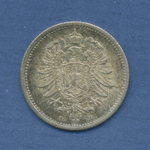 Deutsches Reich 20 Pfennig 1876 D, Kursmünze Silber, J 5, vz+ (m2177)