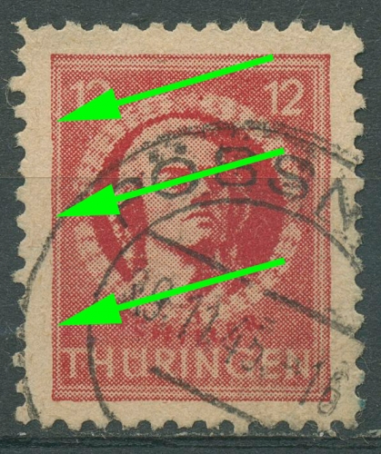 SBZ Thüringen 1945 Freimarke mit Plattenfehler 97 AX at I gestempelt geprüft
